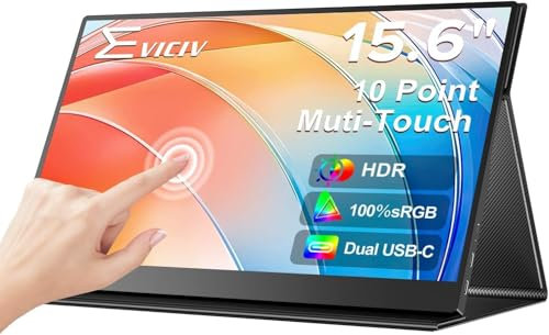 EVICIV 15.6 Portable Monitor Touchscreen, 1080P FHD Travel Monitor for Laptop, 10-Point IPS Portable Screen w/VESA, USB-C Mini HDMI Eye Care External Screen for Laptop/PC/PS Game Consoles/Phone