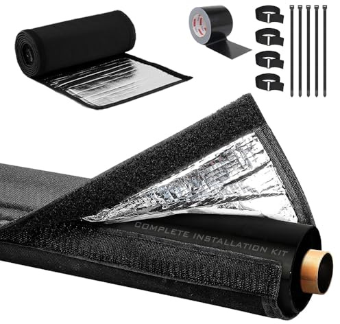 5-Layer HVAC Copper Pipe Insulation Cover with UV Resistant Tape, Flexible Copper Line Insulation Sleeve, 72x10.2 Inch, 600D Oxford, Complete Installation Kit, Black