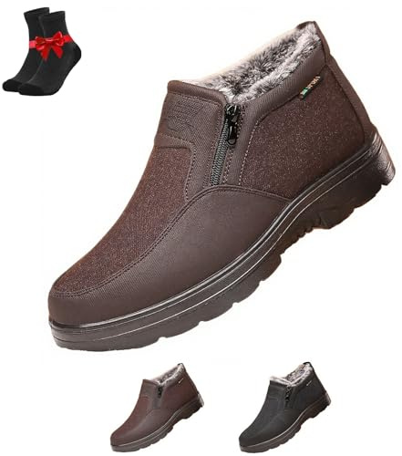 Kirposh Bottes de neige orthopédiques chaudes for hommes, bottines d'hiver imperméables doublées de fourrure avec fermeture éclair latérale, chaussures polaires antidérapantes(Brown,43 EU)