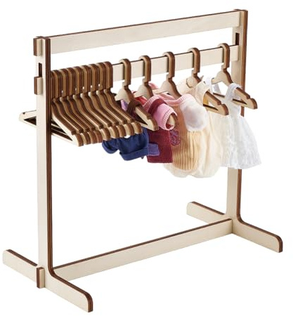 UNICRAFTALE 30cm High Doll Garment Racks with 15Pcs Wooden Clothes Hanger Small Dolls Clothes Rack Antique White Mini Dress Up Storage Doll Garment Rack Accessory for Dollhouse Cat Puppy for Adult