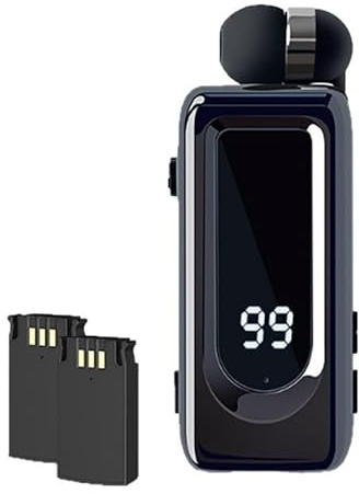Tosuny Cuffie Wireless Retrattili, Cuffie Lavalier Bluetooth 5.4 con Microfono a Cancellazione del Rumore ENC, Display di Alimentazione a LED, Cuffie Intrauricolari Monoorecchio per la (BLACK)
