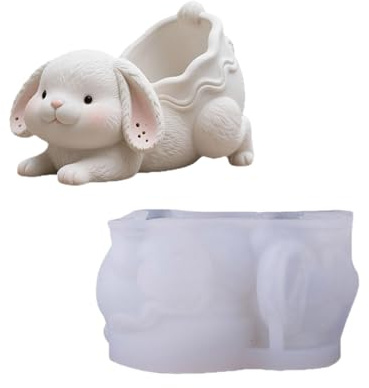 Moule en silicone réutilisable en forme de lapin pour verser des bijoux, des accessoires de bijoux, des bougeoirs et des petites décorations en forme de lapin, pot de fleurs en résine