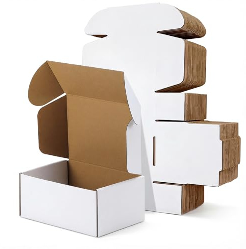 RLAVBL 22.9x15.3x10.2cm (9x6x4 in) White Small Cardboard Boxes 25 Pack, Corrugated Storage Boxes for Mailing, Shipping, Packaging, Posting