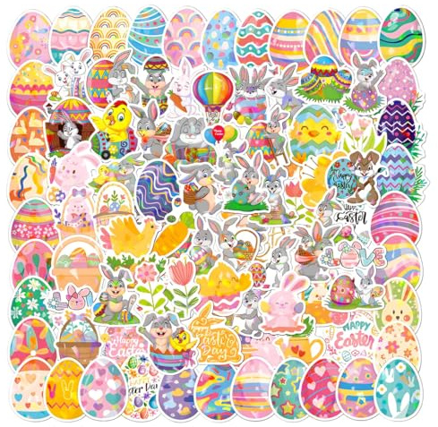 100 Adesivi Uova di Pasqua - Laser Olografico, Impermeabile - Colori Uova di Pasqua, Coniglietti Pasquali, Colori Uova di Pasqua Bambini, Piccoli Regali per Pasqua