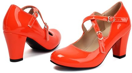 Dirndl - Scarpe da donna per costume tradizionale bavarese, con tacco, scarpe da sposa, scarpe da sera, con tacco a blocco, stile vintage, per Oktoberfest