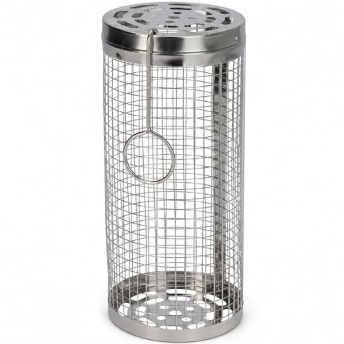 MIJOMA Rullande grillkorg 9 x 20 cm – cylindrisk grillkorg av rostfritt stål – för grönsaker, räkor och små grillingredienser vid grillning, camping och utomhusgrillning