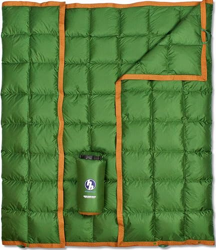 Horizon Hound GR-20 Down Camping Blanket - Outdoor Travel Quilt, Green | Insulated, Lightweight & Warm Gear for Sleep, Camping, Stadium, Hiking & Festivals | Water Resistant, Packable & Compact Duvet