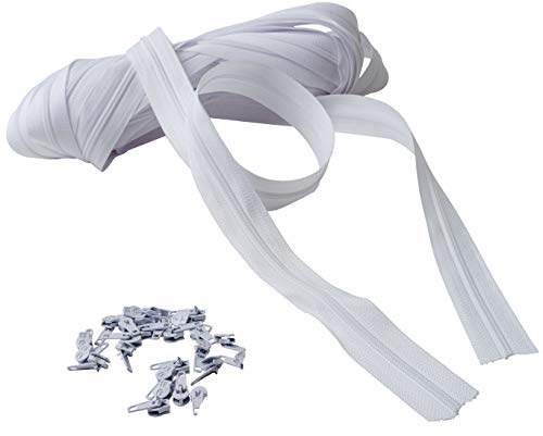 IPEA Cremallera de tamaño 3, cadena continua – 10 metros – Cuerda de nailon + 25 deslizadores incluidos – Cremallera – Recortable, 3 colores a elegir, blanco B, ancho 30 mm