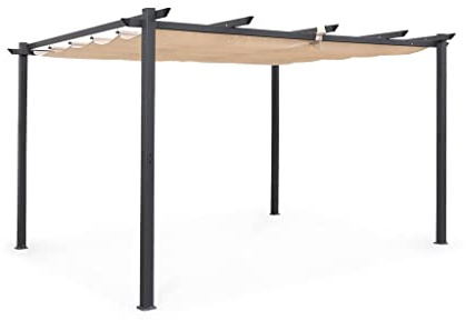 Alice's Garden Pergola 3x4m in Alluminio Telo Scorrevole, Isla, Beige, 394x298x222 cm