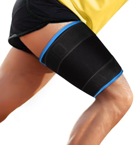 supregear Soporte Muslo, Soporte Ajustable para la Lngle del Muslo, Manga de Compresión del Muslo Cuádriceps, Soporte de Cadera para la Recuperación de Lesiones Musculares Hombres/Mujeres, Azul