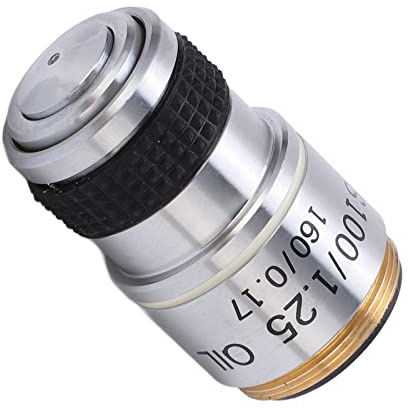 Microscope Lens, High Light Transmittance Achromatic Objective Lens Universal Wide Field Of View for Microscope(S100/1.25 OIL)