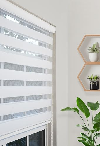 Pinecrest Home Goods Custom-Cut Size Zebra Blinds for Indoor Windows Light Filtering & Room Darkening Shades (White Color) (Height 78 inch) (Width 30 inch)