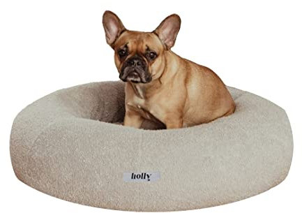 Holly Hundebett - Kratzfest, waschbar, langlebig - Luxuriöser Bouclé Stoff - Donut Hundebett in Cocoon Design - Ideale Unterstützung für Hals & Wirbelsäule - Hochwertiges Interior (S/M, Grau)