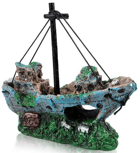 Aquarium Deko, Aquarium Harz Boot Ornament - Schiffbruch Dekoration, Versunkene Schiff Ornament, Aquarium Ornament für Süßwasser & Meerwasser, Fischdeko, Zubehör, Geschenk für Aquarienfreunde