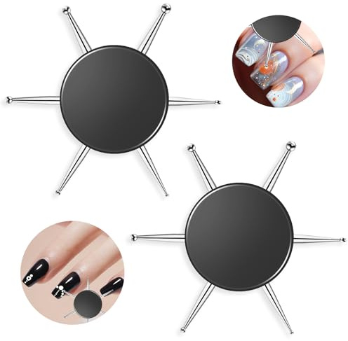 2Pcs Circular Dotting Tools, 6 In 1 Nail Dotting Pen, Disc Nail Dotting Tool, Stainless Steel Nail Dot Painting Tool for Embossing Tracing Manicure, Professional Nail Salon or Home Use