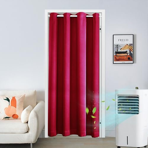 Odot Solide Farbe Blackout Vorhang mit Ösen, Verdicken Verdunkelungsvorhänge Raumteiler Vorhang Thermo Türvorhang Thermovorhang - Winddicht Türtrenner/Raumverdunkelung (132x183cm,Rot)