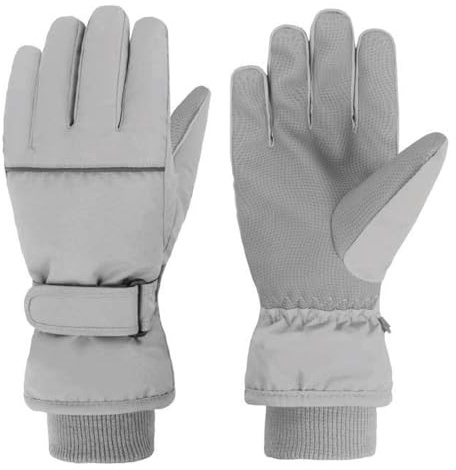 TRIWONDER Kinder Skihandschuhe, warm, Winddicht, für Skifahren und Snowboarden, für Jungen und Mädchen (Grau, XL (10-12 Jahre alt))
