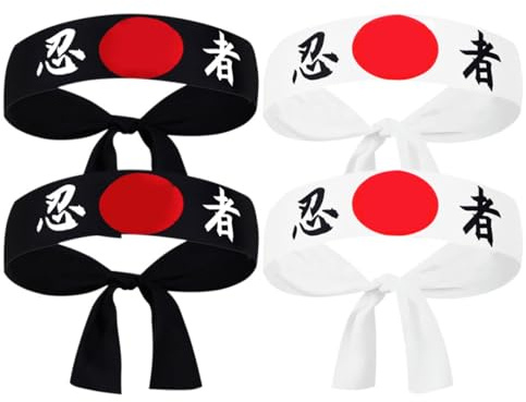 OSOLADY 4 Pièces Foulard à Imprimé Ninja Bandeau d'exercice Sangle De Tête De Karaté Bandeau Bushido Bandeau Athlétique Bandeau Enfant Karaté Bandeau De Polyester