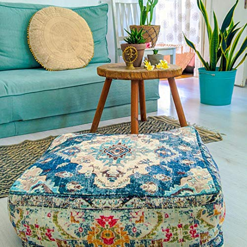 Mandala Life ART Bohemian Yoga Dekor Boden Kissen Pouf mit Füllung - 60x20 cm - Quadratisch Meditation Kissenbezug - Bedruckter Baumwollte Hocker