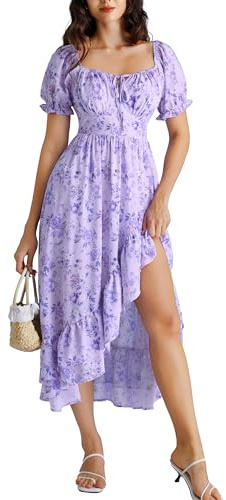 Women's Floral Corset Dress Chiffon Wedding Guest Sundress Purple L