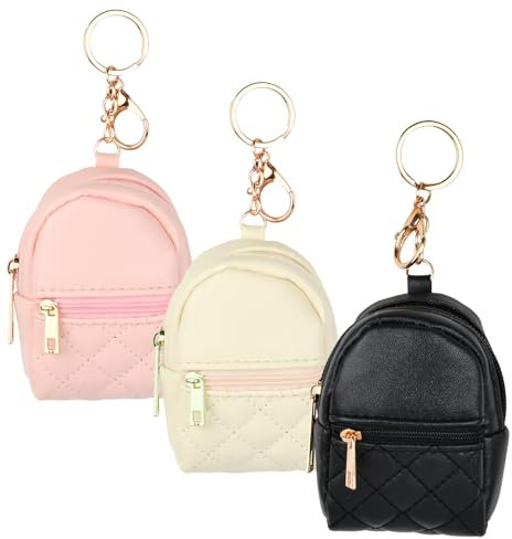 Tibapla Lot de 3 Mini Sac à Dos avec Porte-clés Petits Trousse à Maquillage en Cuir PU Mignon Sac à Rouge à Lèvres pour Femme Petits Sac Cosmétique Polyvalente pour Pièces de Monnaie Clés Airpods