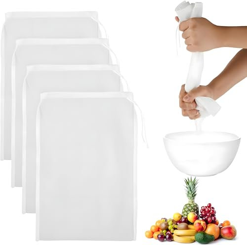 4 sacchetti per latte di noci, riutilizzabili, per formaggio, succo di frutta, caffè, succo di verdura (20 x 30 cm)