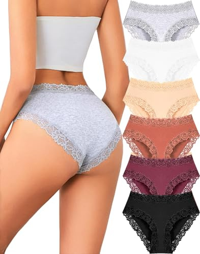 ALL OF SHE Biancheria Intima in Cotone da Donna Slip in Pizzo da Donna Hipster in Cotone Biancheria Intima Brasiliana Morbida Confezione da 6 Pezzi