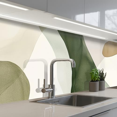 KitchenYeah© Paraschizzi Cucina Adesivo 80x300 cm Pannello Parete Paraspruzzi Pannelli Retro Japandi - Astratto - Verde
