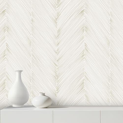 AuraCyzirine Modern Peel and Stick Wallpaper 17.3x120 Beige Herringbone Striped Wall Paper Boho Self-Adhesive Removable Contact Paper for Cabinets Bathroom Bedroom Wall Decor