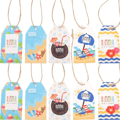 TOVINANNA Hanging Tags Reusable Tags 60pcs Summer with Rope, Paper Decorative Gift Wrap Labels for Hawaiian Party Decorations for Packing Decoration and DIY Projects