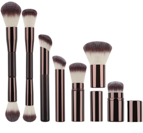 QOXEZY Makeupborstset, dubbeländad rodnad infällbar grund, handgjorda fiberborstar, aluminiumrörhandtag, ergonomisk design för full ansiktsmakeup-applikation (A)