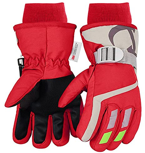 7-Mi Kids Winter Warm Water-Resistant Gloves for Skiing Snowboarding Cycling Riding Outdoor Activities Children Mittens for 4 To 6 Years Old Red
