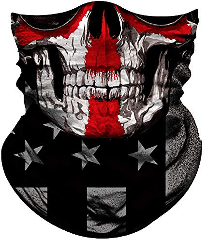 Obacle Skull Face Mask Half for Dust Wind UV Sun Protection Seamless 3D Tube Mask Bandana for Men Women Thin Skeleton Mask Motorcycle Riding Biker Cycling Sport Festival (Skull White Face Red Cross)