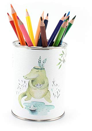 Stiftebecher Dschungeltiere inkl. 12 Dreikant Buntstiften| Krokodil Panda Faultier | Kinder Stifteköcher Stiftehalter Schreibtisch Organizer Mädchen Junge