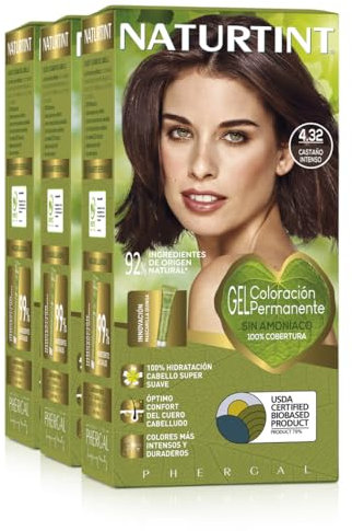 Naturtint | Haarfarbe Oohne Ammoniak | 4.32 Intensiv Kastanien | Hoher Anteil an natürlichen Inhaltsstoffen | 3er Pack | 510 ml