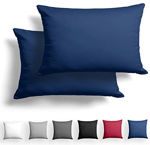 Alreya 2er-Set Mako Satin Kissenbezug 40 x 60 cm - 100% Baumwolle mit Reißverschluss, Superweicher Kopfkissenbezug, Kissenhülle, Oeko-TEX® Standard Zertifiziert, Blau, nur Kissenbezug