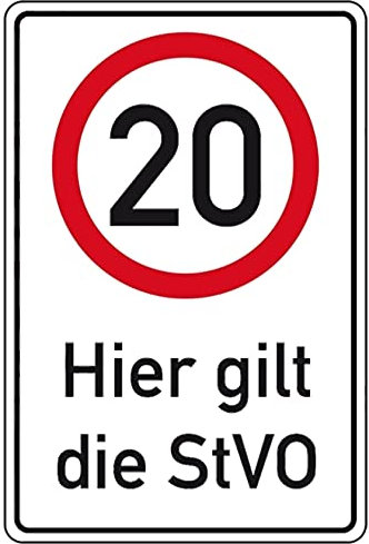Aufkleber Geschwindigkeit Hinweis 20 km/h, Hier Gilt die StVO Verkehr Schild Folie selbstklebend | Größe wählbar Made in Germany, Größe: 90x60 cm
