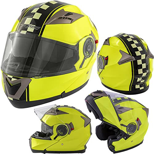 Casco Modulare Omologato ECE 22 Moto Doppia Visiera Grafica Fluo M