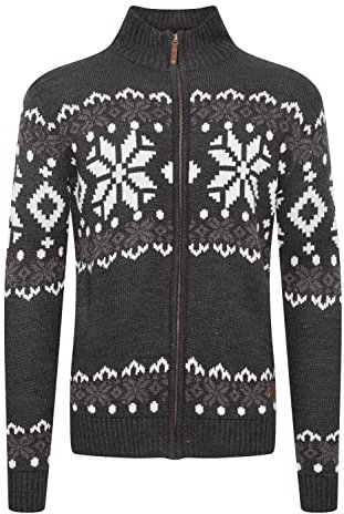 !Solid SDNoran Herren Strickjacke Cardigan Grobstrick mit Stehkragen und Reißverschluss Norweger Muster, Größe:L, Farbe:DAR Grey M (798288)