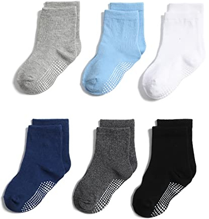 QIYIENDIAN 6 pares de calcetines antideslizantes y cálidos con puños para bebés, niños y niñas