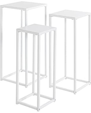 HAKU Möbel Lot de 3 Porte Plantes Blanc, métal - Dim.: L 22/26/30 cm x H 61/66/71 cm x P 22/26/30 cm, Style: Modern