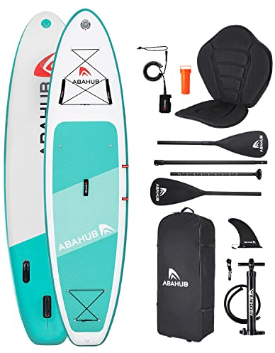 Abahub Planche de Sup Gonflable, 320x78x15cm Ensemble de Planche de Stand Up Paddle, Bleu/Vert/Orange avec Pagaie Aluminium Réglable, Siège Kayak (Vert 320cm)