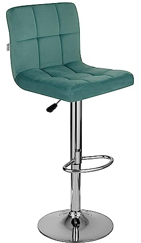 Baroni Home Tabouret de Bar Revêtement en Velours, Chaise de Bar Hauteur Réglable, Tabouret Tournant 360°, Dossier Ergonomique et Repose-Pieds, Structure en Acier, 1 Pièce, Pétrole, 38x43,5x115 cm