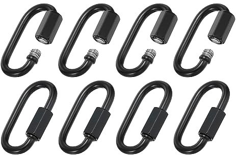 PATIKIL 4mm 304 Inoxidable Acero Cadena Rápidos Eslabones 8uds Tornillo Bloqueo Conector Cadena Ovalado D Anillo Gancho Clips para Lámpara de Araña Mochila Tienda 507lbs Negro