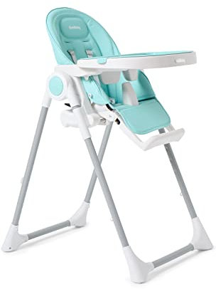 Trona Evolutiva Goldbaby 2 en 1: Hamaca de 0-12 Meses, Trona de 6-36 Meses - Arnés de Seguridad 5 Puntos, Ecopiel Lavable - Plegable, Acolchado Ergonómico (Turquesa)