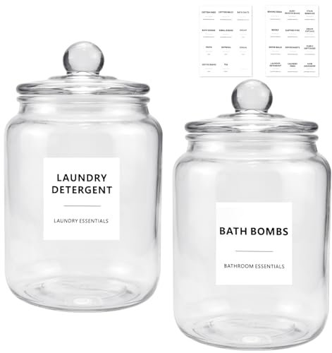 DTYGUIXE 2 barattoli grandi in vetro con coperchio, 2 l, con coperchio, 2 l, in vetro, con etichette per cereali, snack