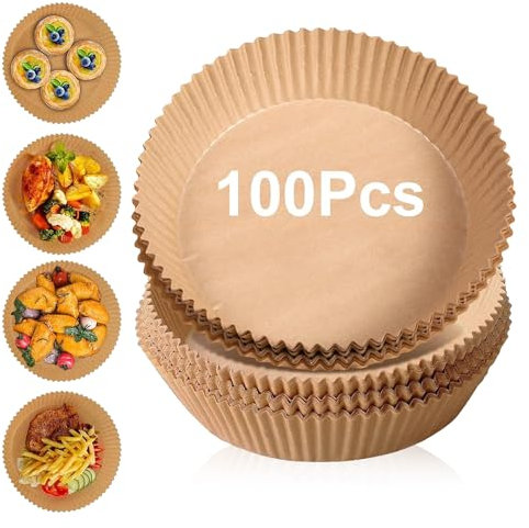 MagiSel 100 Stück Backpapier für Heißluftfritteuse XXL 5-8L, 20-24cm Antihaft-Einweg-Luftfritteusen Pergamentpapier, Backpapier Air fryer Rund, für Heißluftfritteuse Bratpfanne Ofen Bratpfanne