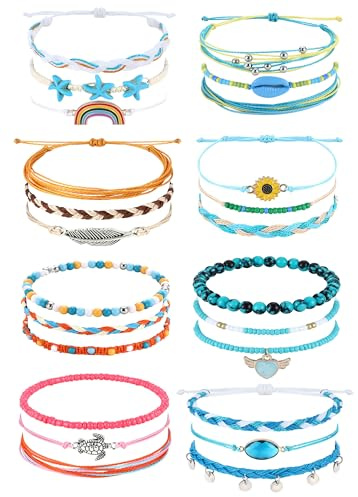 Kakonia 24 Pcs Bracelet Bresilien Femme Fille de Plage pour Surfeur - Amitié, Tissu, Cordon, Perles Boho - Bracelets de Cheville