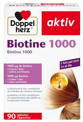 Doppelherz Biotine 1000 - la biotine et le zinc contribuent au maintien de cheveux normaux - 90 gélules