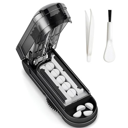Tablettenteiler für Kleine Tabletten Tabletten Schneider Pillenteiler Tablettenteiler Kleiner Tablettenschneider Pillenschneider Tablettenspalter mit Pinsel und Pinzette für Alle Tabletten(Schwarz)